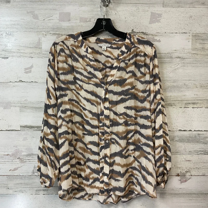 Blouse 3/4 Sleeve By Zac And Rachel In Brown, Size: L