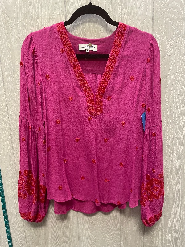 Blouse Long Sleeve By Hale Bob In Pink & Red, Size: M