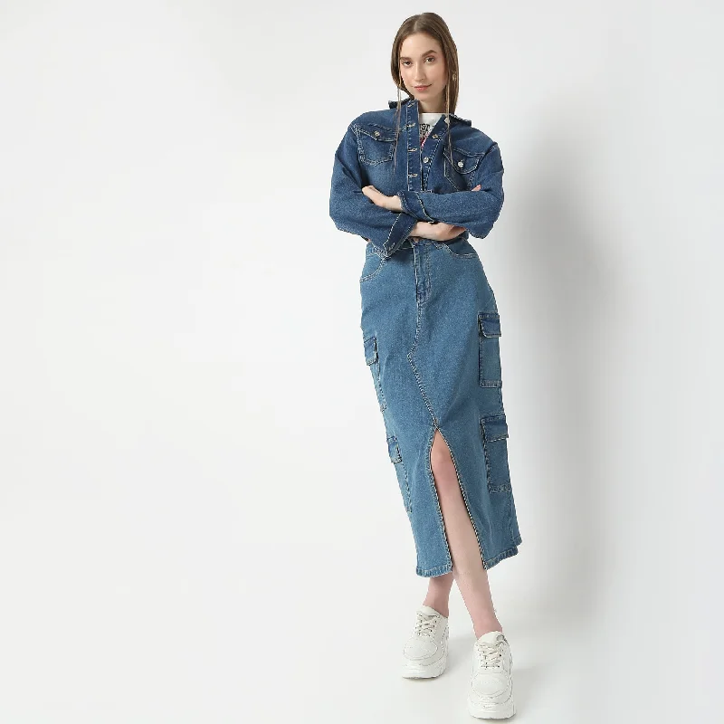 Full Length High Rise Denim Skirt