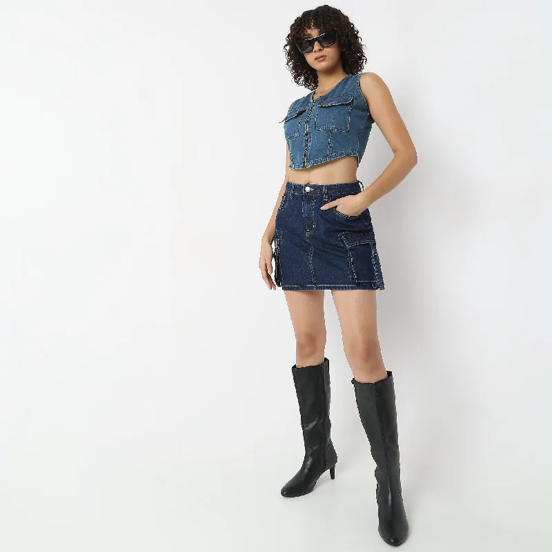 Short Length High Rise Denim Skirt