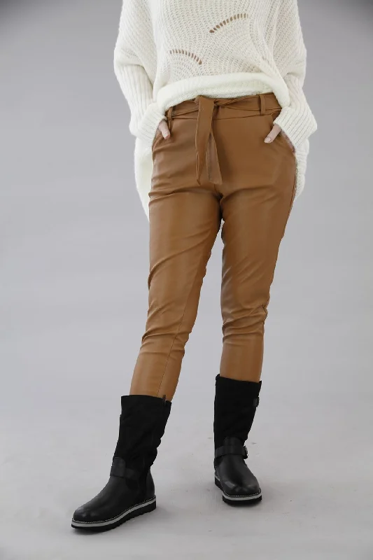 Belted Italian PU Trouser Camel