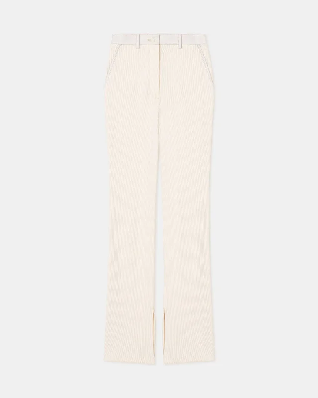 Mykas - Leather-Trimmed Ribbed-Jersey Pants - Creme