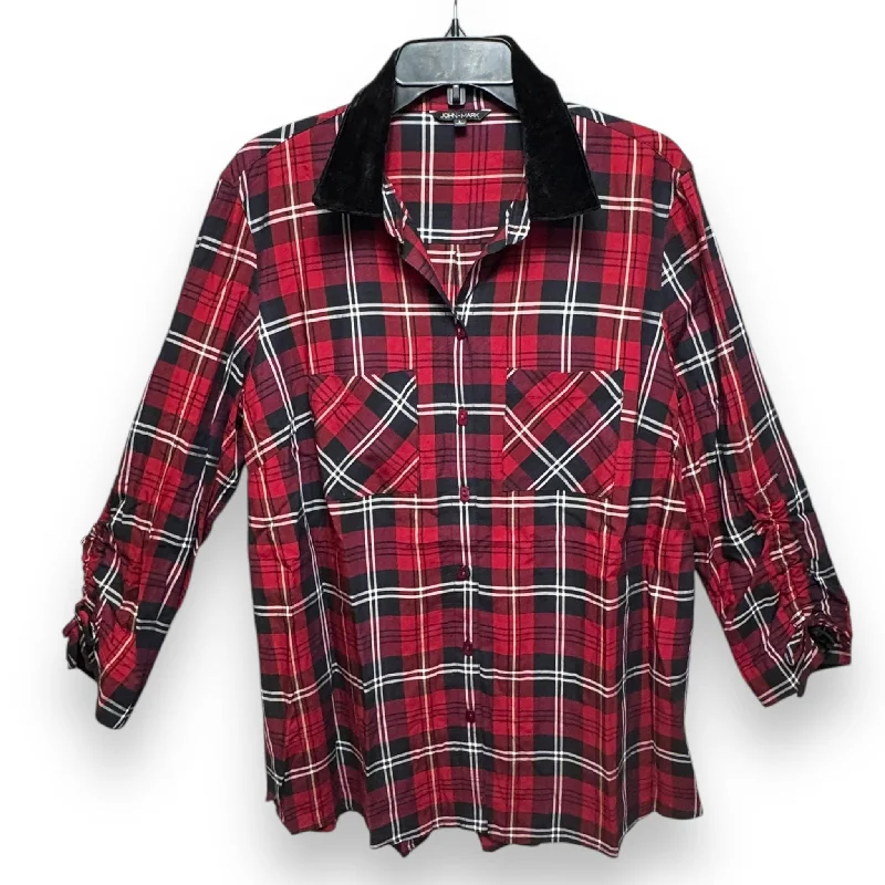 Top Long Sleeve By John Mark In Plaid Pattern, Size: L