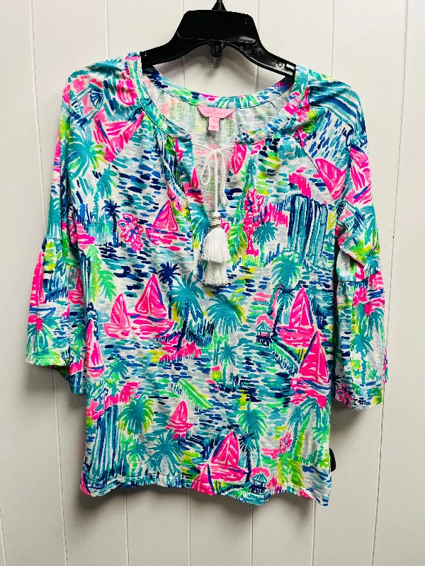 Top Long Sleeve Designer By Lilly Pulitzer In Blue & Pink, Size: S